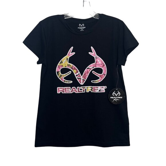 Realtree Short Sleeve Tshirt Womens Small Black Pink New Hunting - Picture 1 of 8